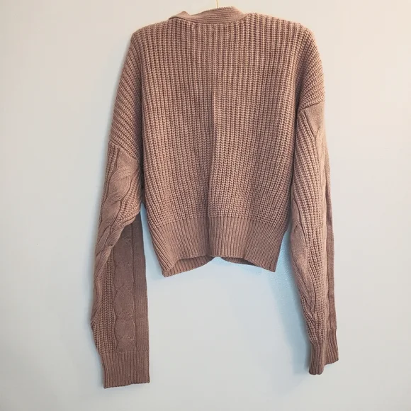 NWT Love Tree Cable Knit Cardigan Sweater, Size L, Mauve Pink - Picture 2 of 6